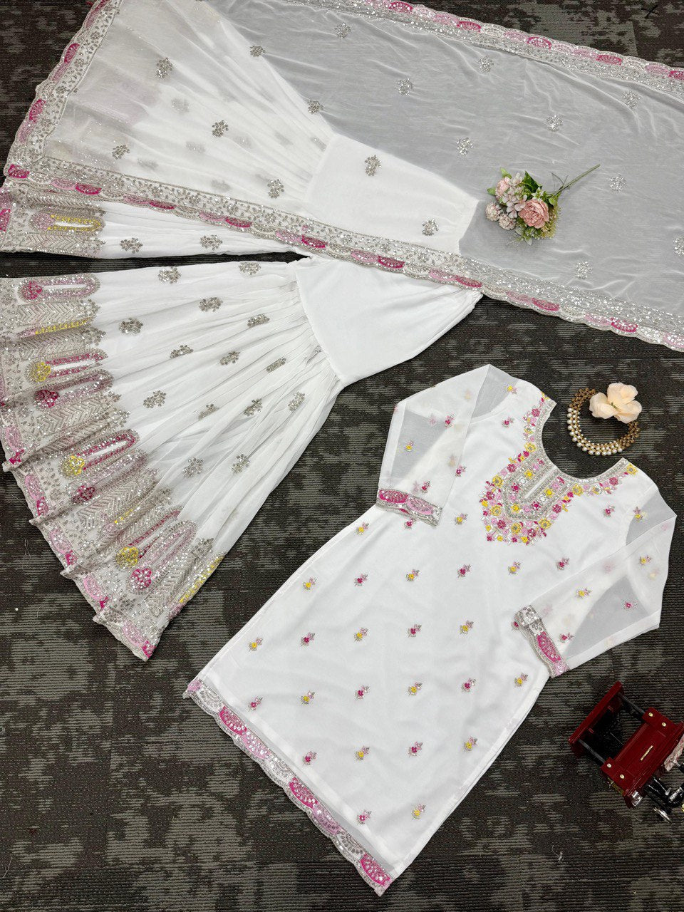 Faux Georgette Thread With Sequence Work Top Plazzo