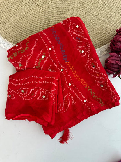 Moss Crepe Mirror Work Saree Set