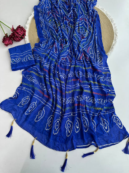 Moss Crepe Mirror Work Saree Set
