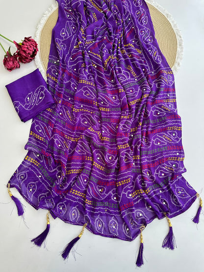 Moss Crepe Mirror Work Saree Set