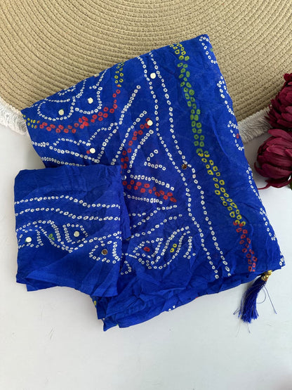 Moss Crepe Mirror Work Saree Set
