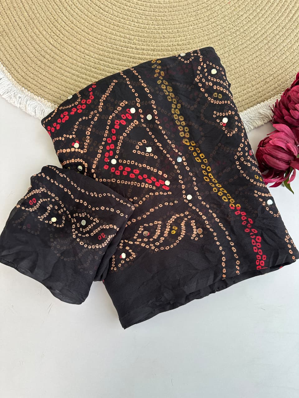 Moss Crepe Mirror Work Saree Set