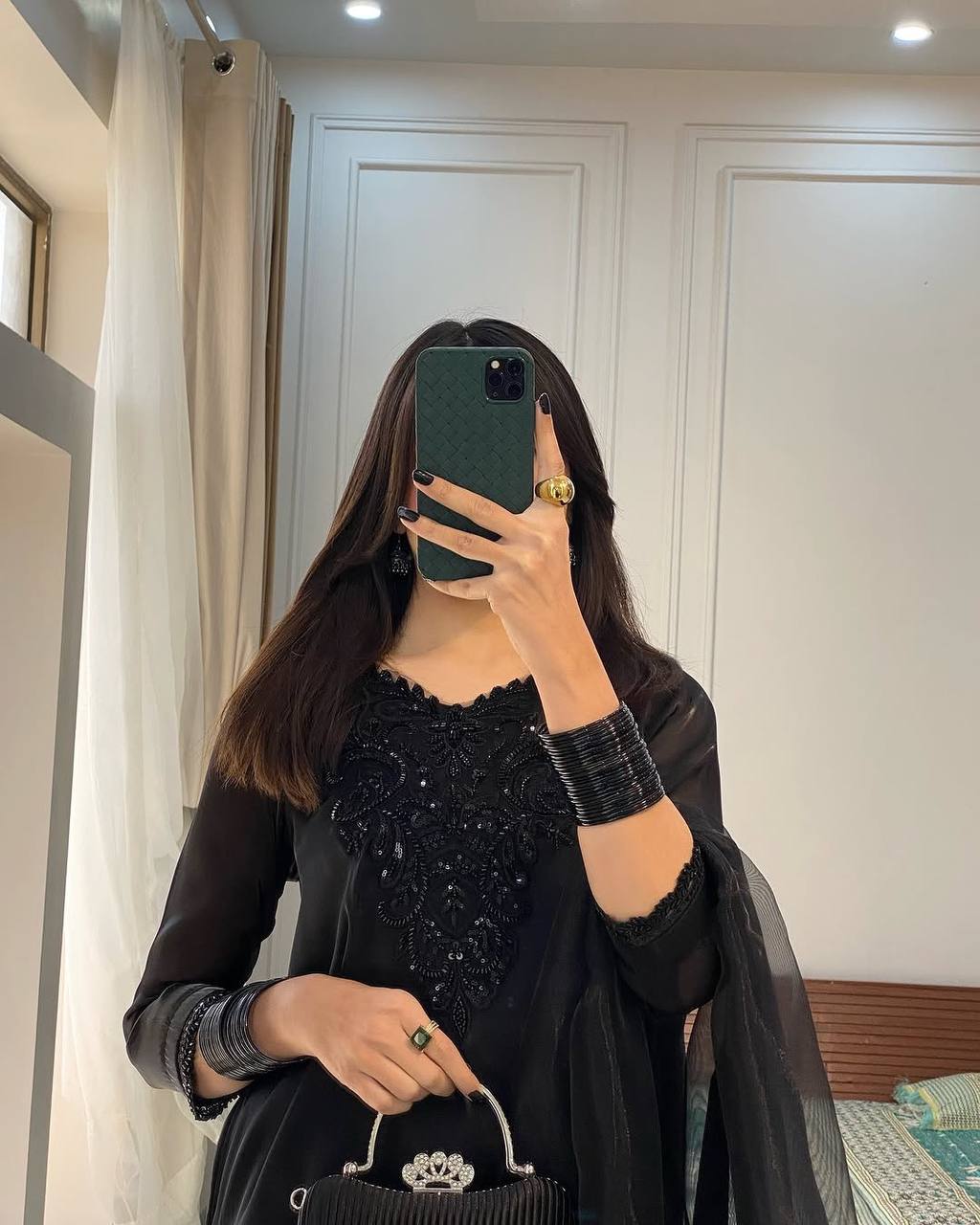 Black Color Embroidery Work Top Plazzo