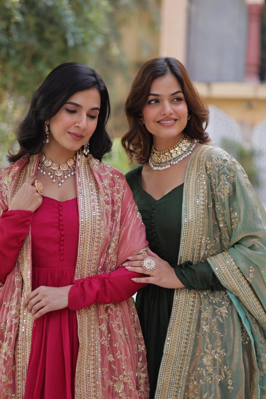 Rich Sequins Embroidered Work Gown With Dupatta