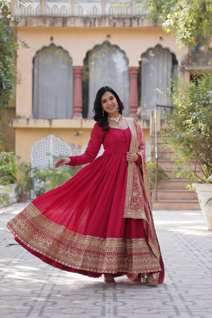 Rich Sequins Embroidered Work Gown With Dupatta