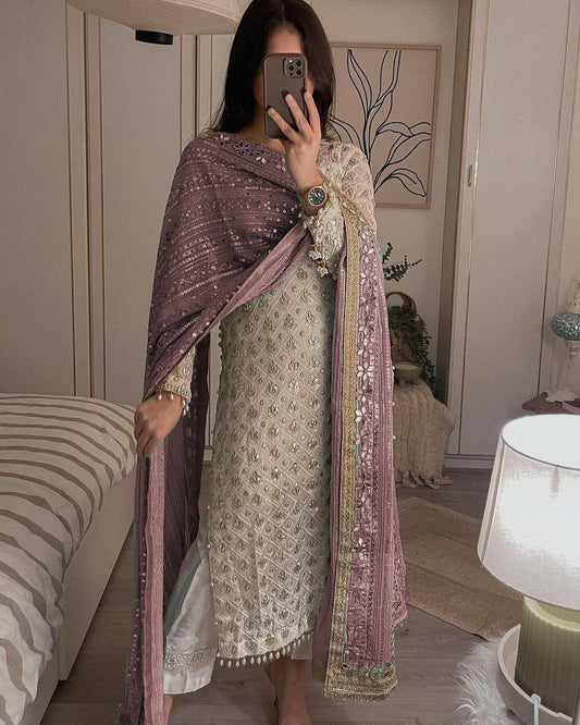 Sequence Embroldery Work With Fox Georgette Top Pent