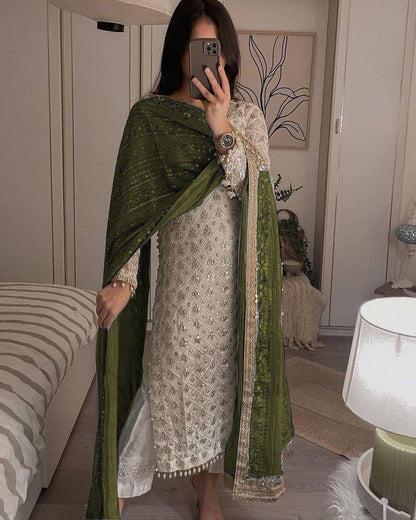 Sequence Embroldery Work With Fox Georgette Top Pent