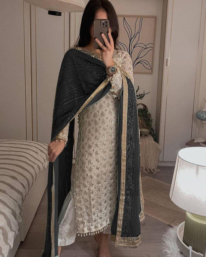 Sequence Embroldery Work With Fox Georgette Top Pent