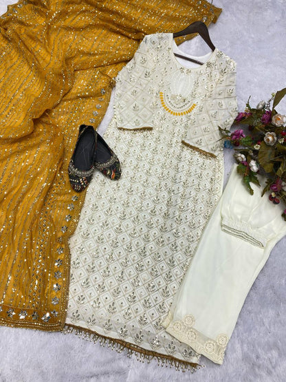 Sequence Embroldery Work With Fox Georgette Top Pent