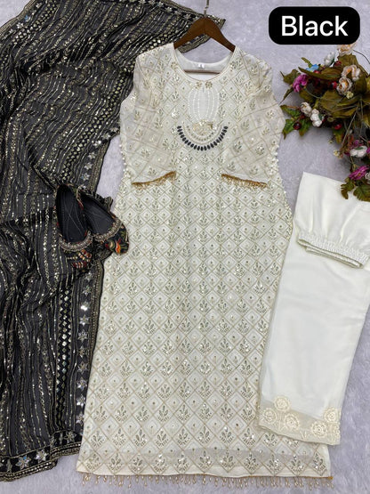 Sequence Embroldery Work With Fox Georgette Top Pent