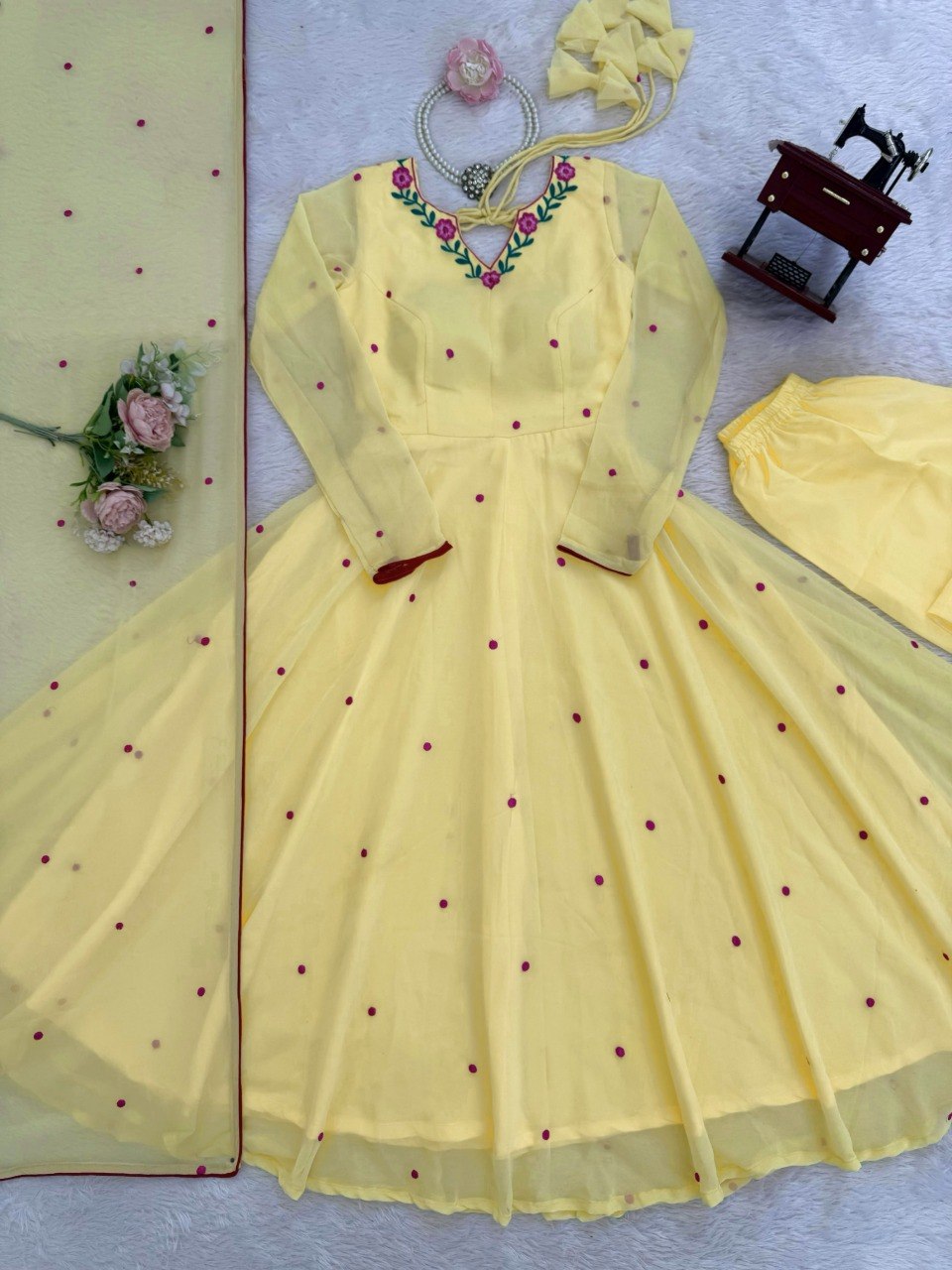 Heavy Faux Georgette Embroidered Anarkali Suit Set