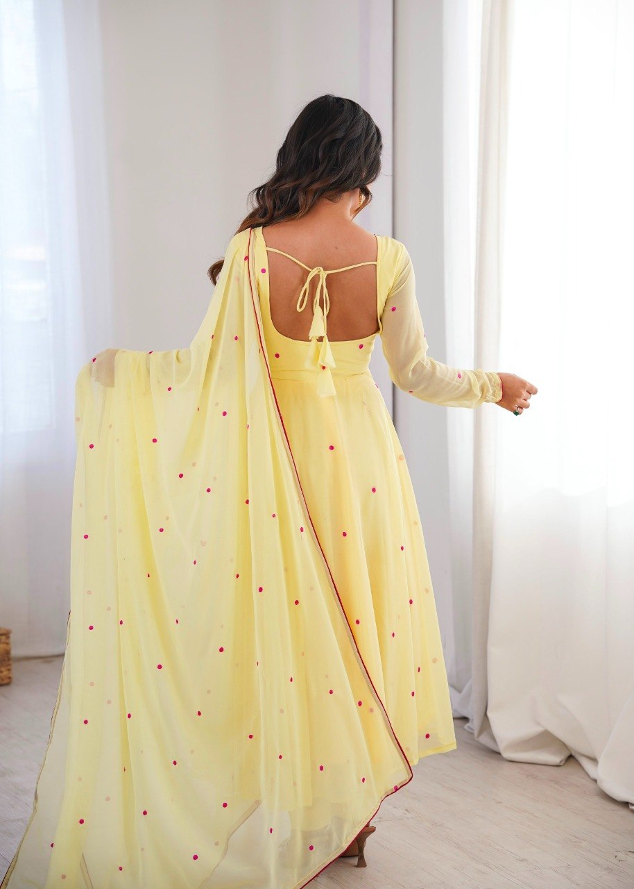 Heavy Faux Georgette Embroidered Anarkali Suit Set
