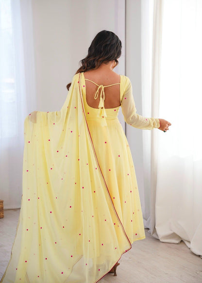 Heavy Faux Georgette Embroidered Anarkali Suit Set