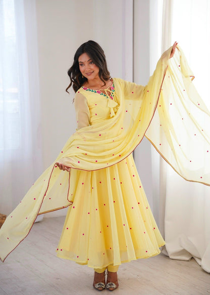 Heavy Faux Georgette Embroidered Anarkali Suit Set
