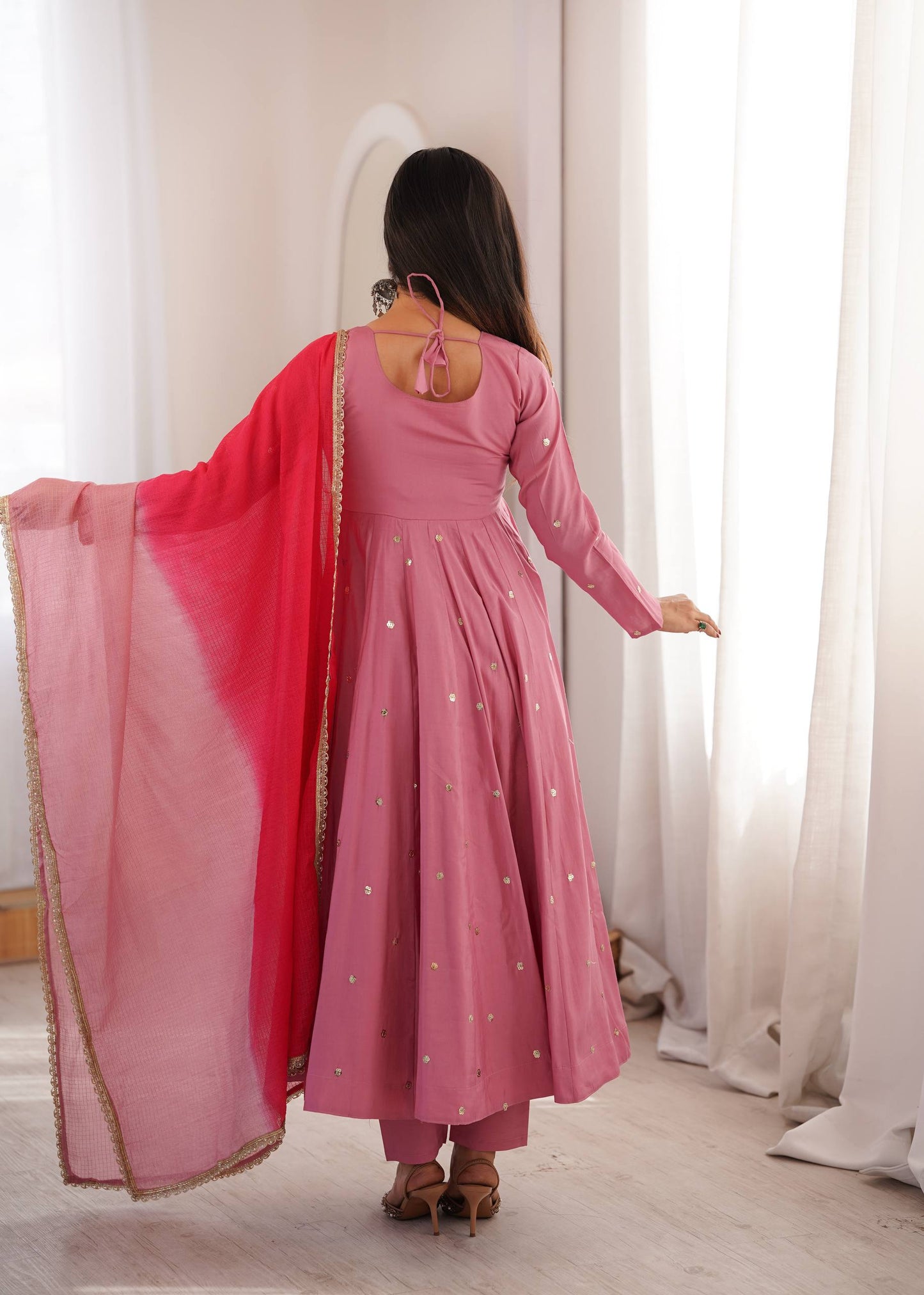 Roman Silk Embroidery Sequence & Real Mirror Work Gown