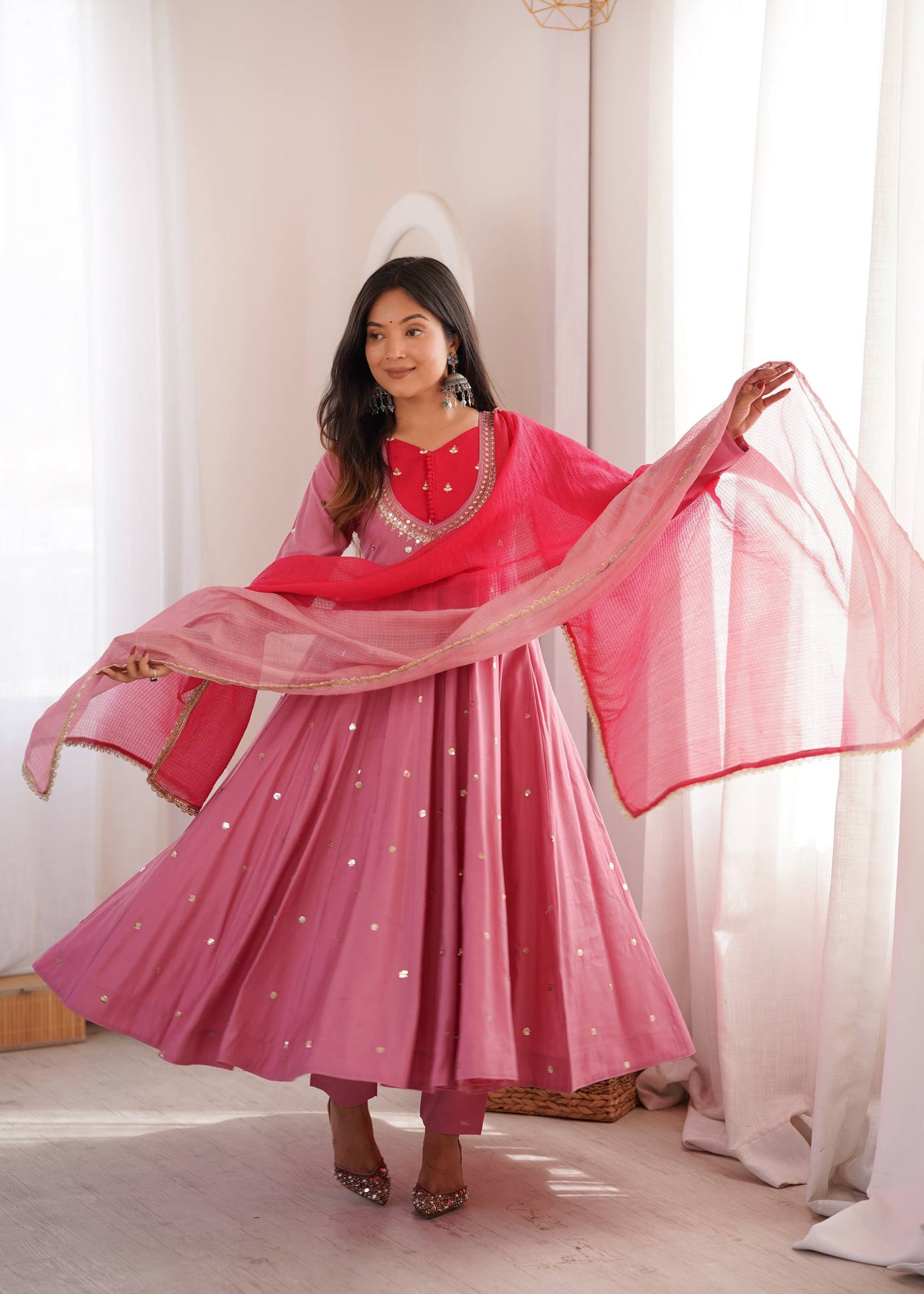 Roman Silk Embroidery Sequence & Real Mirror Work Gown