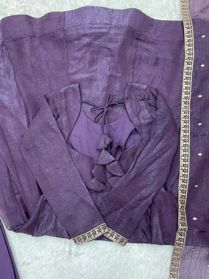 Womens Wear Crunchy Silk Purple Anarkali Gown