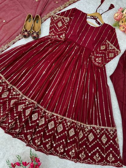 Havy Fox Goargate With Embroidery WOrk With Full Sleeves Micro Cotton Gown