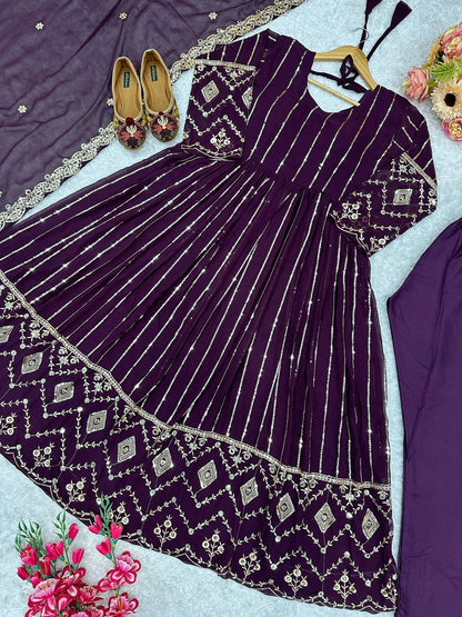 Havy Fox Goargate With Embroidery WOrk With Full Sleeves Micro Cotton Gown