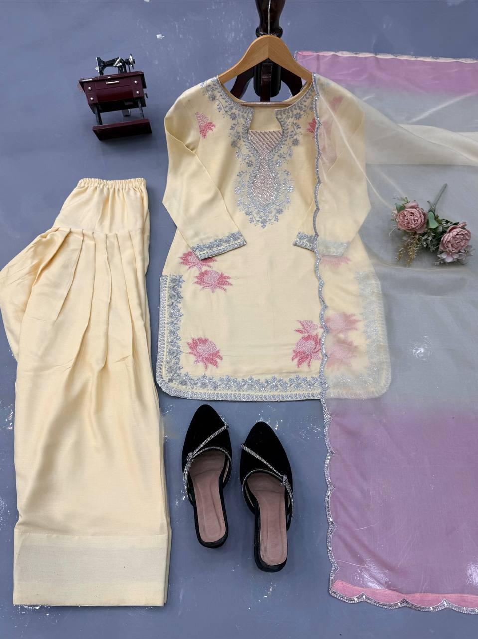 Heavy Rayon Embroidered Plazzo Suit Set