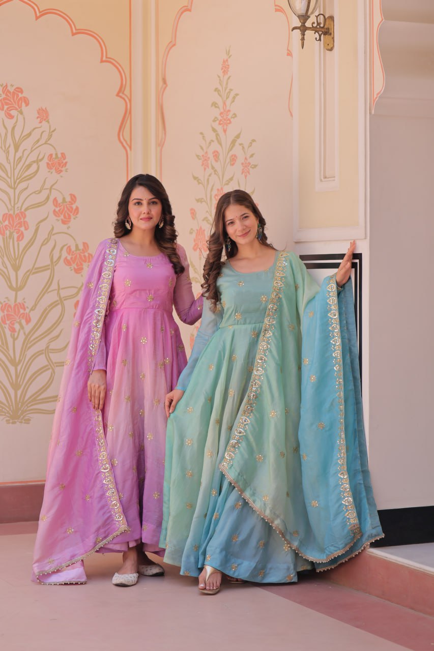New & Fancy Look Organza Zari Work Gown