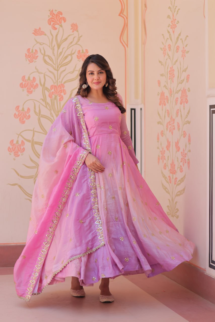 New & Fancy Look Organza Zari Work Gown