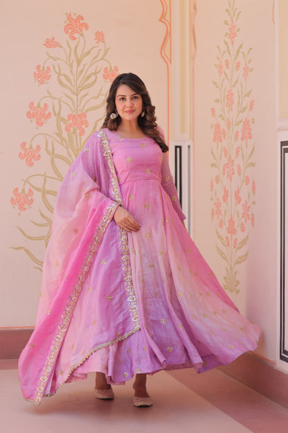 New & Fancy Look Organza Zari Work Gown
