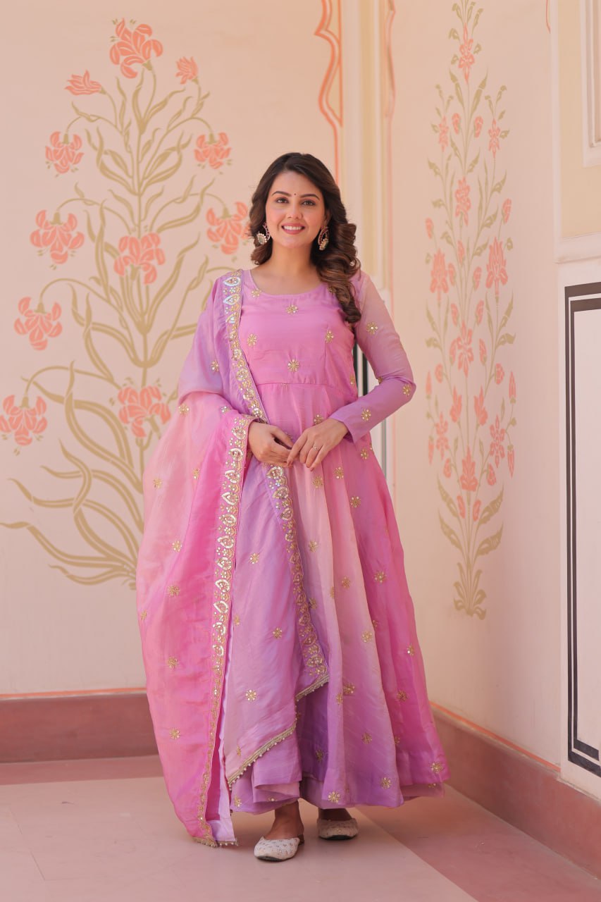 New & Fancy Look Organza Zari Work Gown