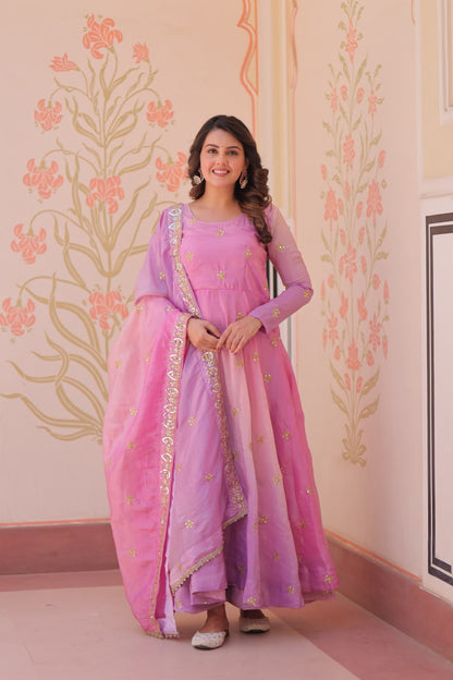 New & Fancy Look Organza Zari Work Gown