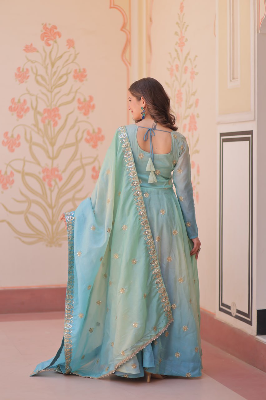 New & Fancy Look Organza Zari Work Gown
