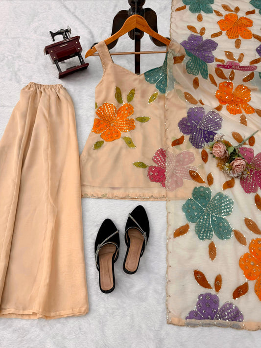 Tibby Organza Silk Printed Plazzo Suit Set