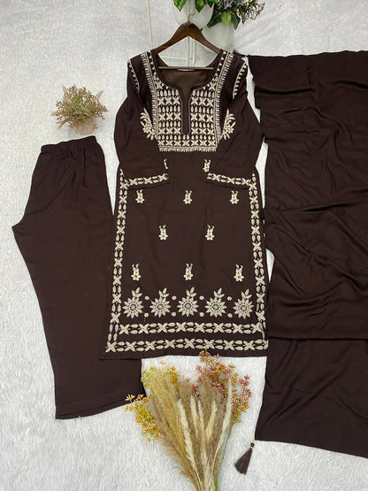 Rayon Embroidered Suit Set