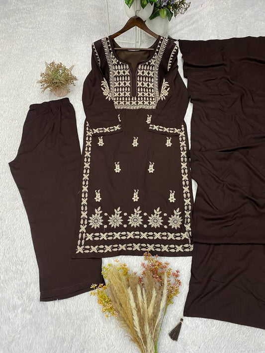 Rayon Embroidered Suit Set