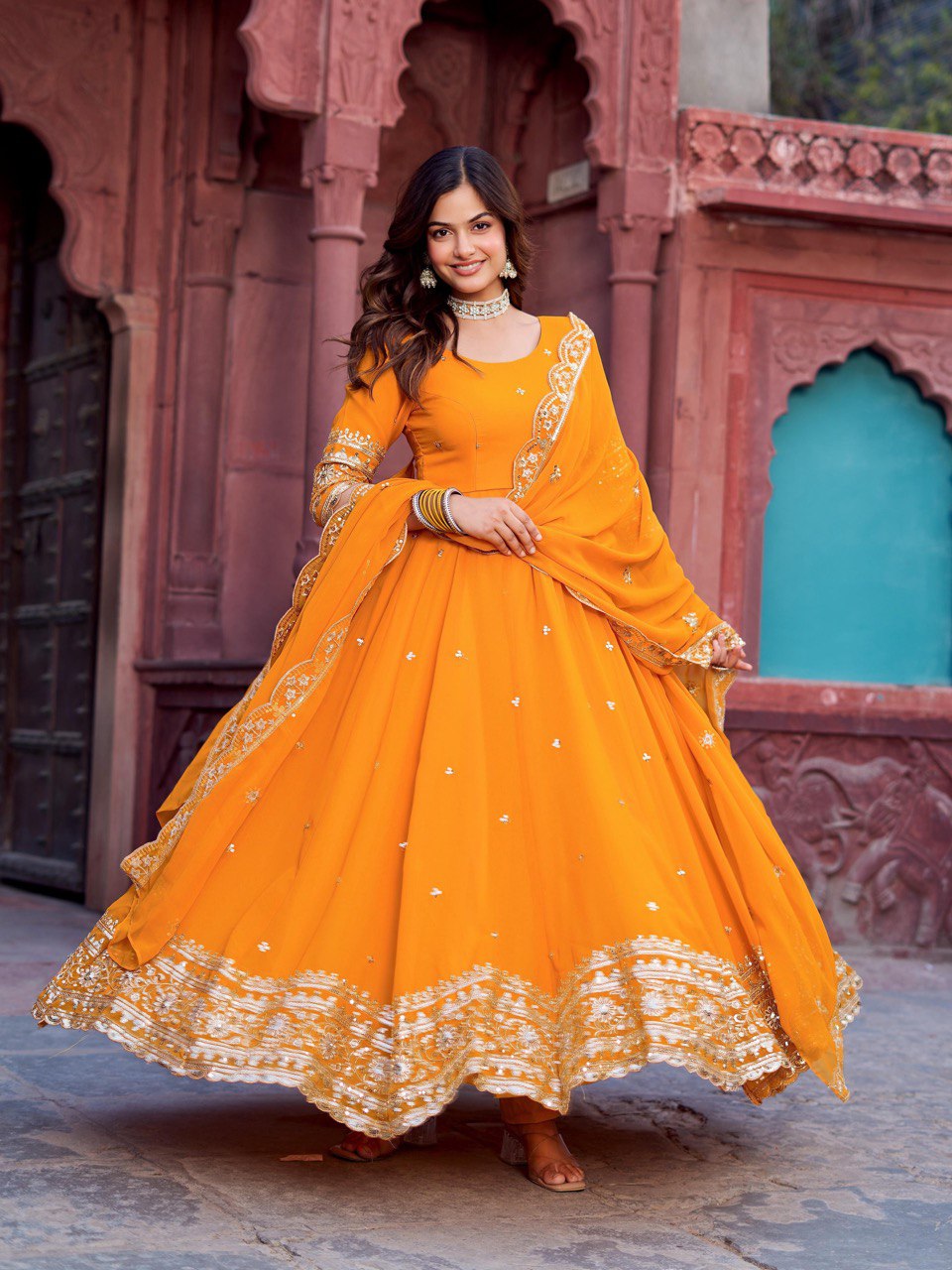 Faux GeorgetteThread With Sequence Work Gown