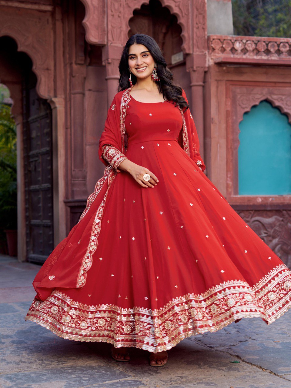 Faux GeorgetteThread With Sequence Work Gown