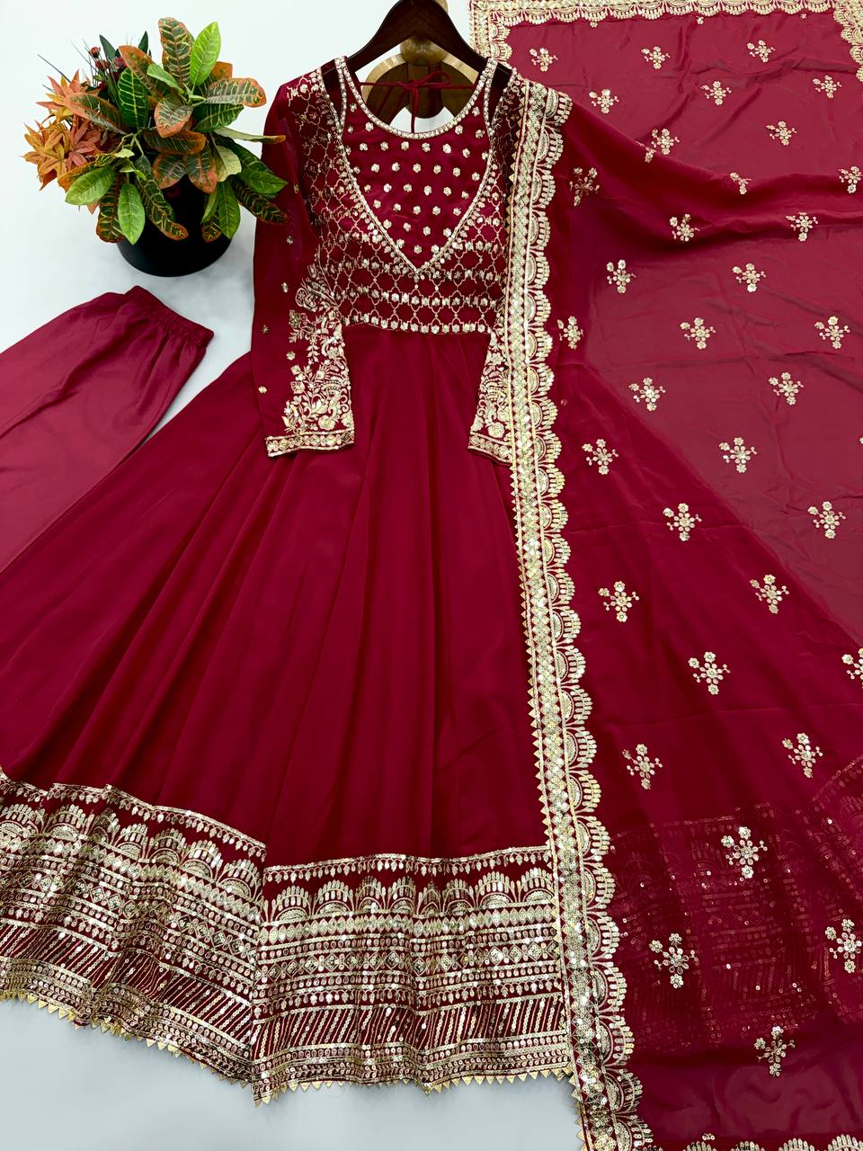 Heavy Georgette Embroidery Sequence Work Gown