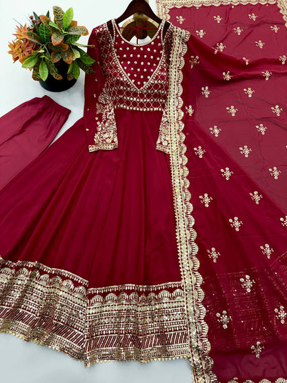 Heavy Georgette Embroidery Sequence Work Gown
