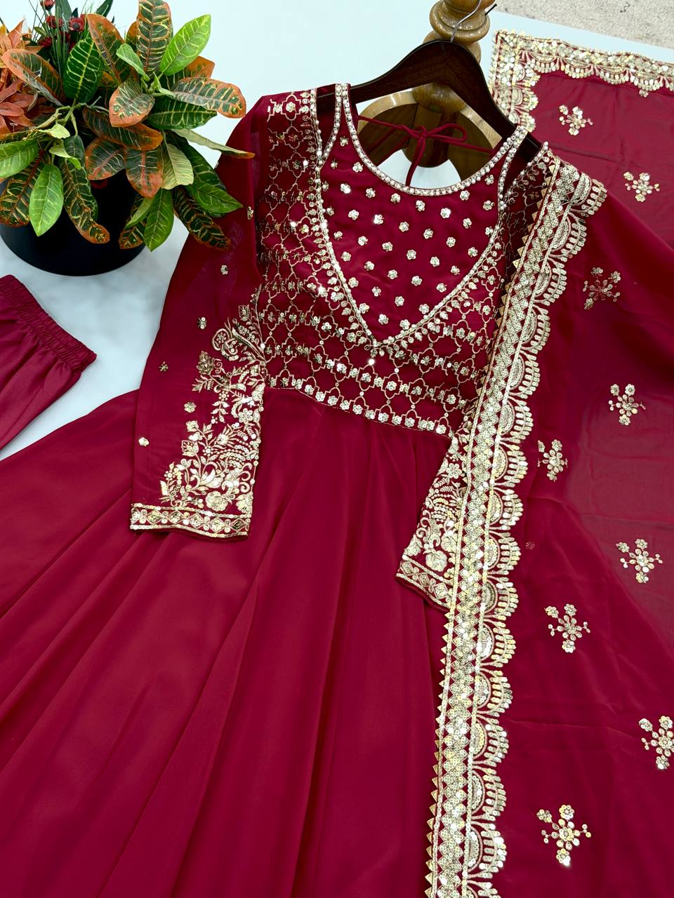 Heavy Georgette Embroidery Sequence Work Gown