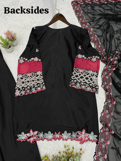 Crepe Silk Sequins Embroidered Palazzo Suit Set