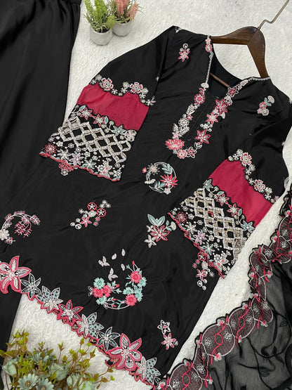Crepe Silk Sequins Embroidered Palazzo Suit Set