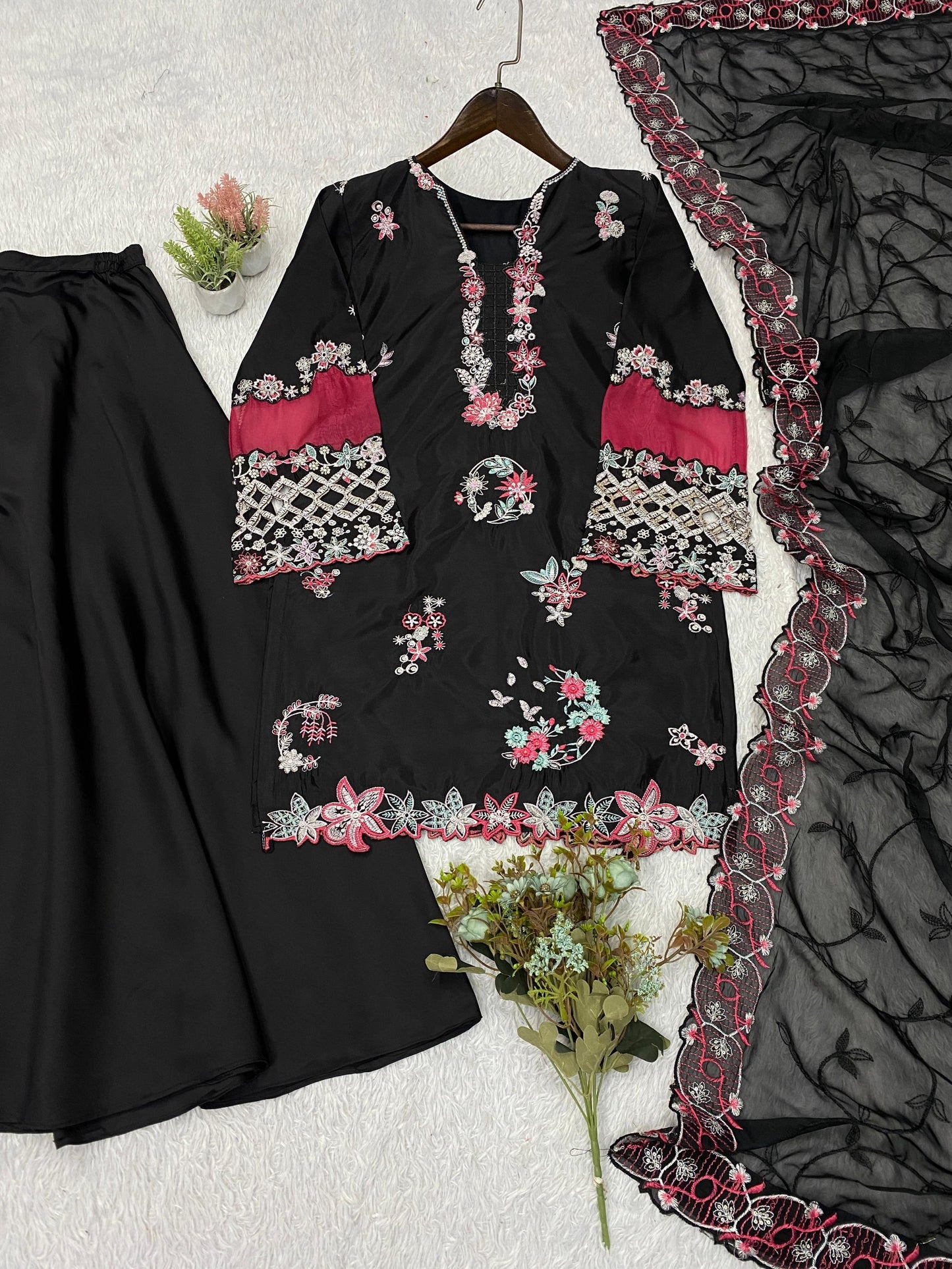 Crepe Silk Sequins Embroidered Palazzo Suit Set
