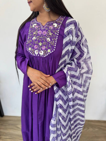 Purple Color Viscos Silk Hand Work Gown