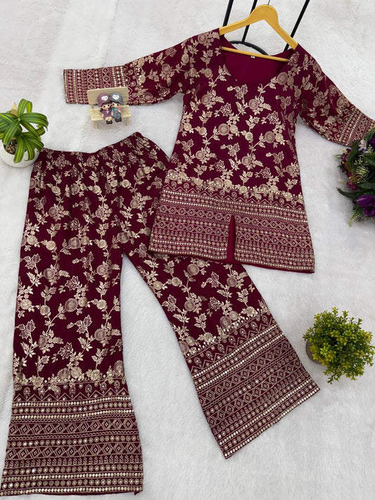Premium Look Dola Silk Embroidery Work Top Pent