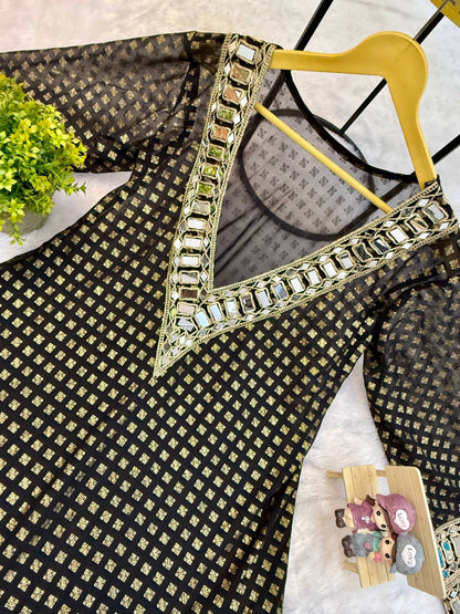 Beautifull Georgette Fabric With Embroidery Real Mirror Work Kurti