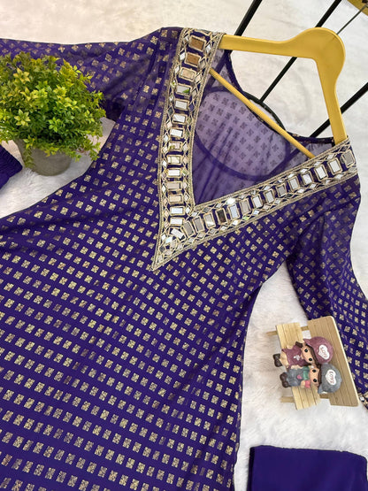 Beautifull Georgette Fabric With Embroidery Real Mirror Work Kurti