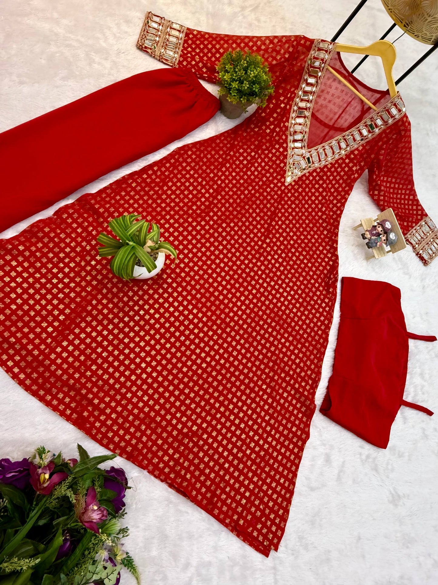 Beautifull Georgette Fabric With Embroidery Real Mirror Work Kurti