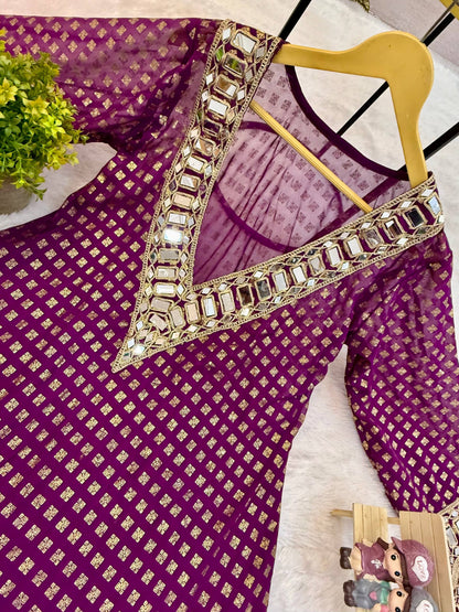 Beautifull Georgette Fabric With Embroidery Real Mirror Work Kurti