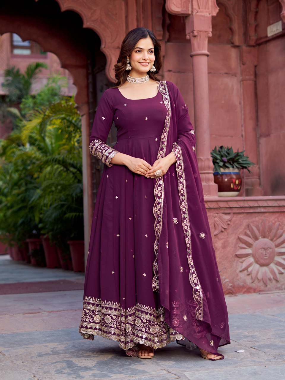 Faux GeorgetteThread With Sequence Work Gown
