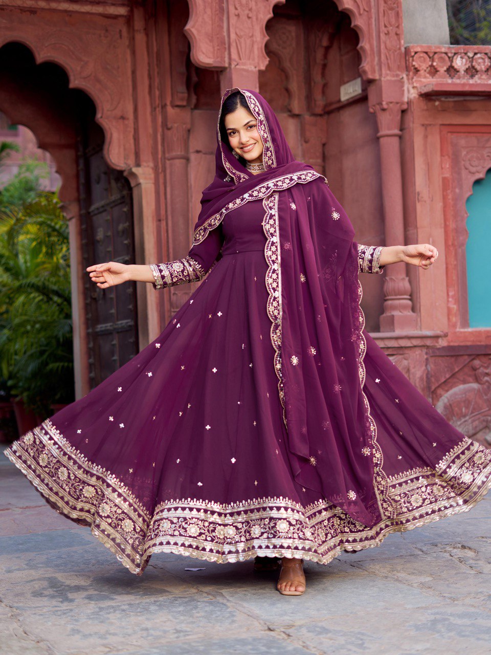 Faux GeorgetteThread With Sequence Work Gown