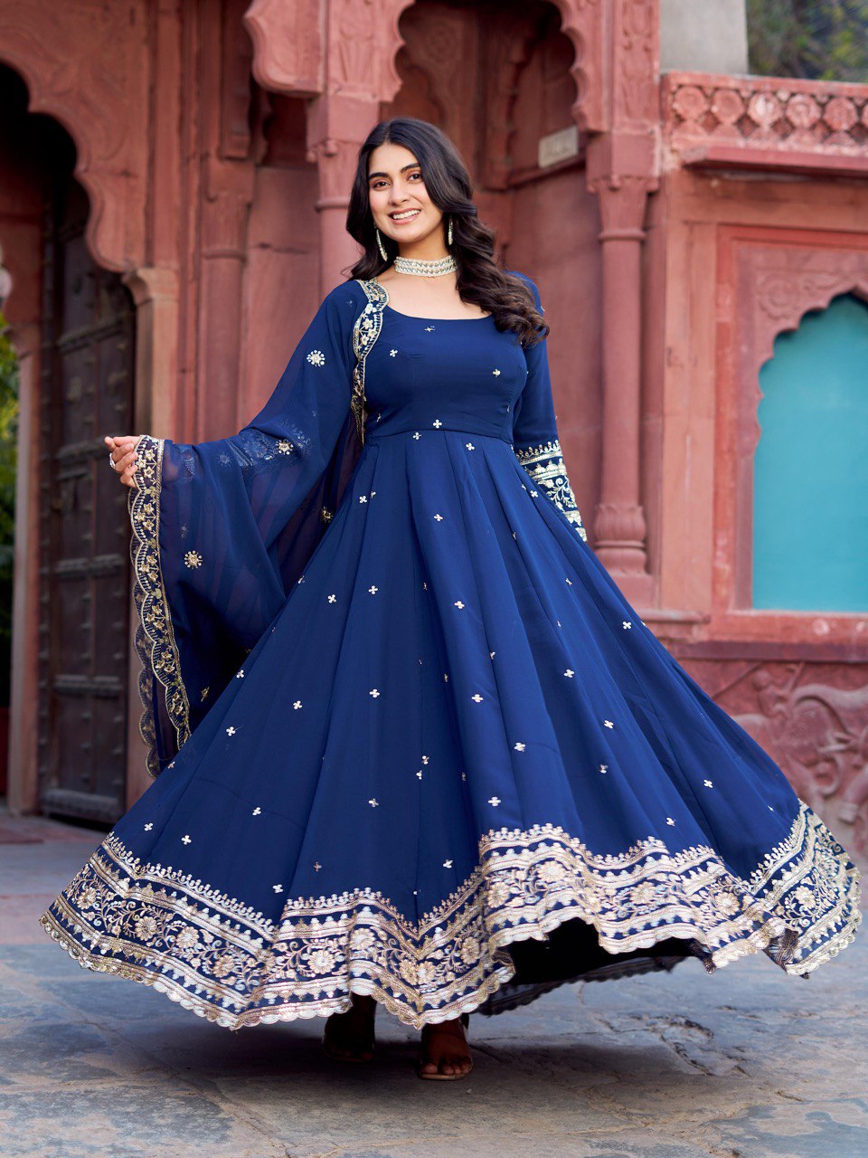 Faux GeorgetteThread With Sequence Work Gown